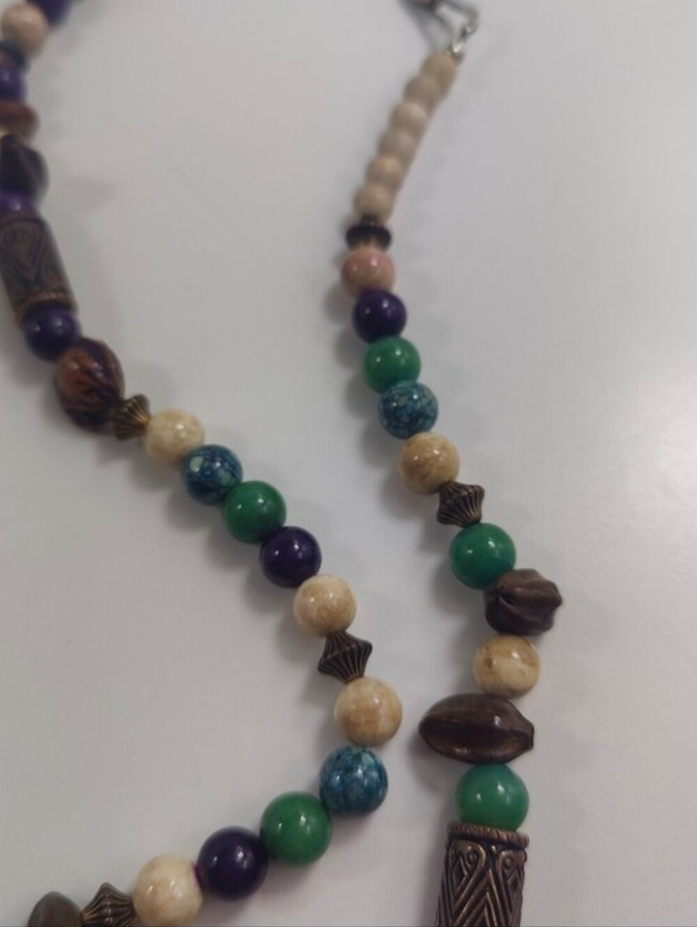 Boho Green Layered Necklace Bundle Jade Agate Jasper Glass Beads Artisan 3 Pc - Picture 12 of 16
